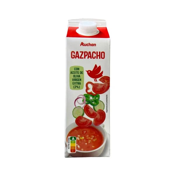 AUCHAN Gazpacho pasteurizado, elaborado con aceite de oliva virgen extra 1 l. Producto Alcampo - 1 l - Imagen del producto en Findit