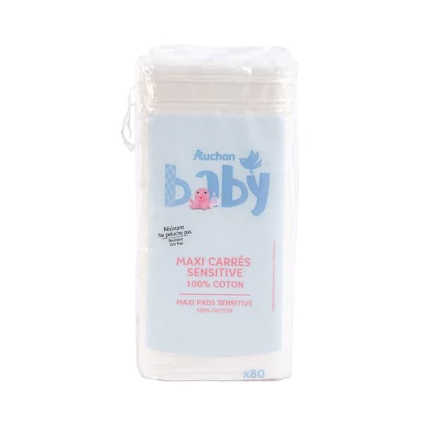 PRODUCTO ALCAMPO Baby Almohadillas cuadradas de algodón 100%, gruesas y sin pelusas 80 uds. - 1 ud - Imagen del producto en Findit