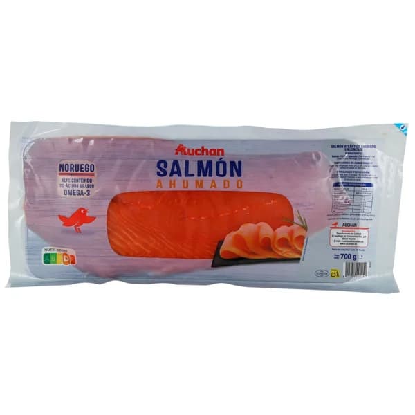AUCHAN Salmón ahumado noruego en lonchas 700 g. Producto Alcampo - 0.7 kg - Imagen del producto en Findit