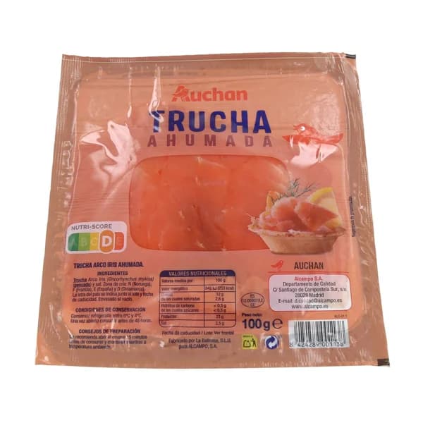 AUCHAN Trucha ahumada en lonchas 100 g. Producto Alcampo - 0.1 kg - Imagen del producto en Findit