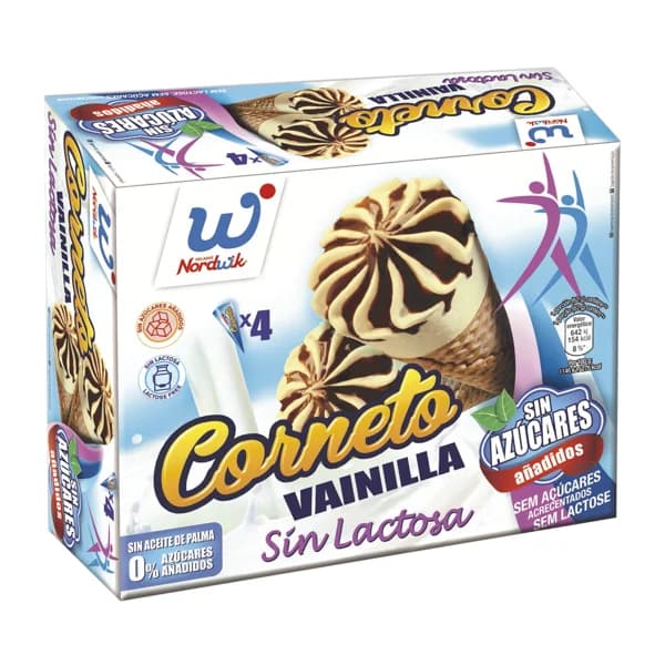 NORDWIK Conos de helado de vainilla y chocolate, sin lactosa y sin azúcares añadidos 4 x 110 ml. - 0.44 l - Imagen del producto en Findit