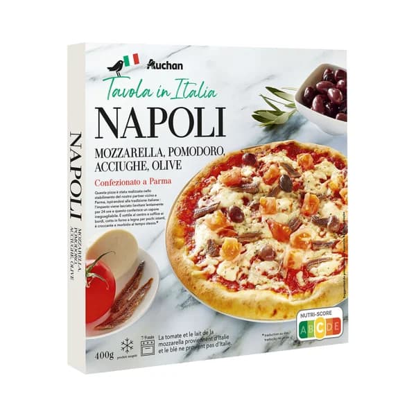 AUCHAN Tavola Italia Pizza cocida al horno de leña de tomate, anchoas y aceitunas 400 g. - 0.4 kg - Imagen del producto en Findit