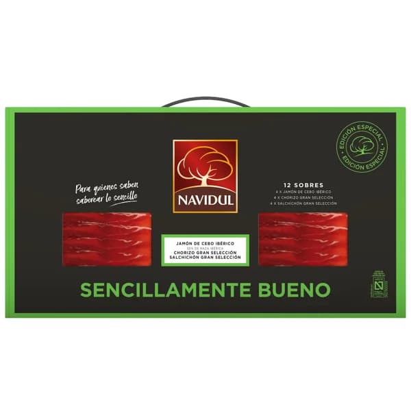 NAVIDUL Maletín con 12 sobres de 75 g. de jamón, chorizo y salchichón cortados en lonchas. - 0.9 kg - Imagen del producto en Findit