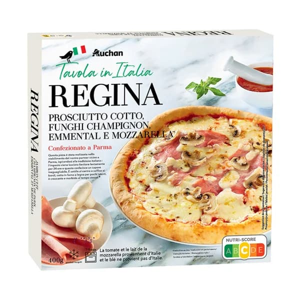 AUCHAN Tavola Italia Pizza cocida en horno de piedra de jamón, champiñón y Emmental Producto Alcampo. - 0.4 kg - Imagen del producto en Findit