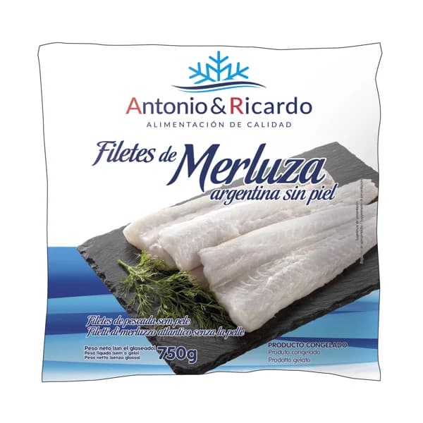 ANTONIO Y RICARDO Filetes congelados de Merluza argentina sin piel 750 g. - 0.75 kg - Imagen del producto en Findit