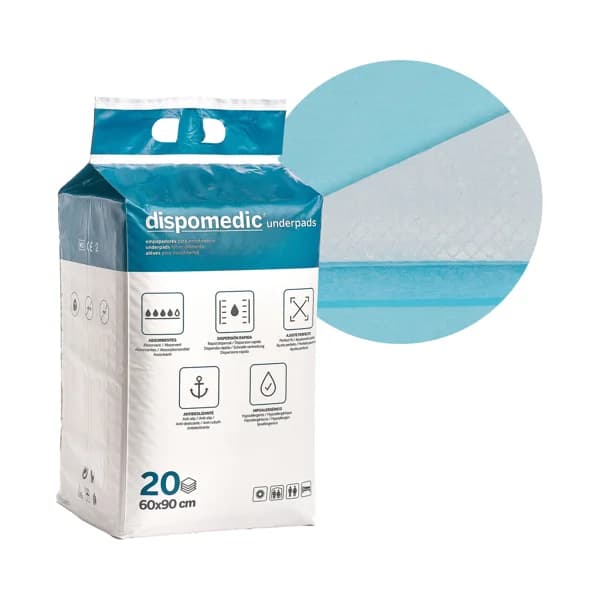 DISPOMEDIC Empapador absorvente, antideslizante e hipoalergénico de 60 x 90 cm 20 uds. - 1 ud - Imagen del producto en Findit