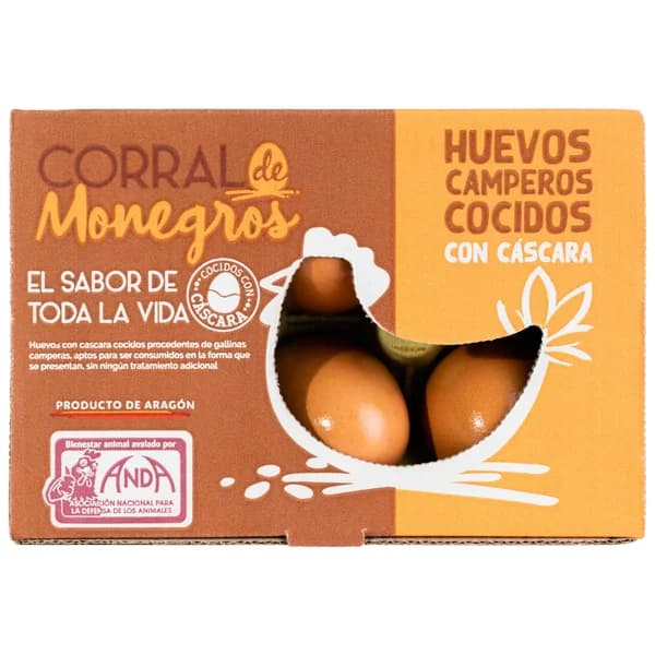 MONEGROS Huevos de gallinas camperas cocidos con cáscara clase M-L y cat. A 6 uds. - 1 ud - Imagen del producto en Findit