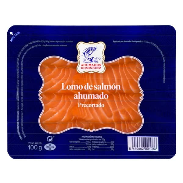 AHUMADOS DOMINGUEZ Salmón ahumado precortado - 0.1 kg - Imagen del producto en Findit