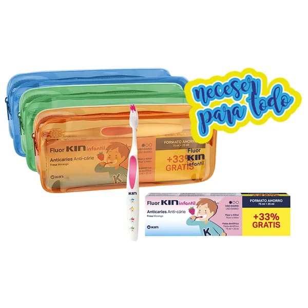 KIN Set dental infantil con estuche, cepillo de dientes y neceser con cierre de cremallera KIN. - 1 ud - Imagen del producto en Findit