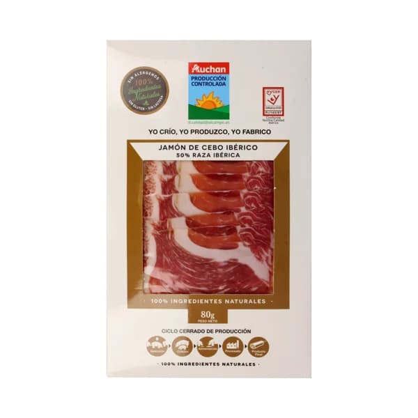 ALCAMPO CULTIVAMOS LO BUENO  Jamón de cebo ibérico (50% raza ibérica)  80 g. - 0.08 kg - Imagen del producto en Findit