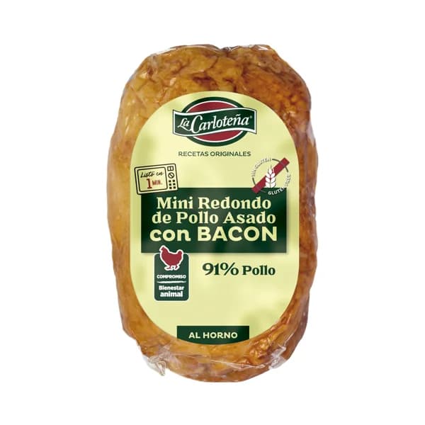 LA CARLOTEÑA Mini redondo de pollo (91%) deshuesado y all horno, con bacon (5%) y sin gluten LA CARLOTEÑA 250 g. - 0.25 kg - Imagen del producto en Findit