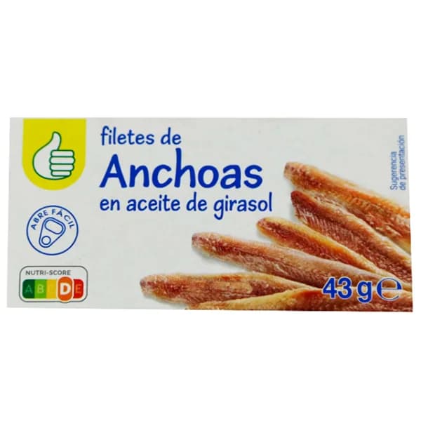 PRODUCTO ECONÓMICO ALCAMPO Filetes de anchoa en aceite de girasol PRODUCTO ECONÓMICO ALCAMPO 43 g. - 1 ud - Imagen del producto en Findit