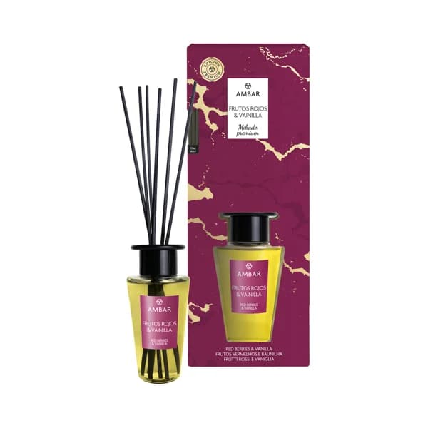 AMBAR Ambientador perfumador de varillas (Mikado premium), con aroma a frutos rojos y vainilla 85 ml. - 0.09 l - Imagen del producto en Findit
