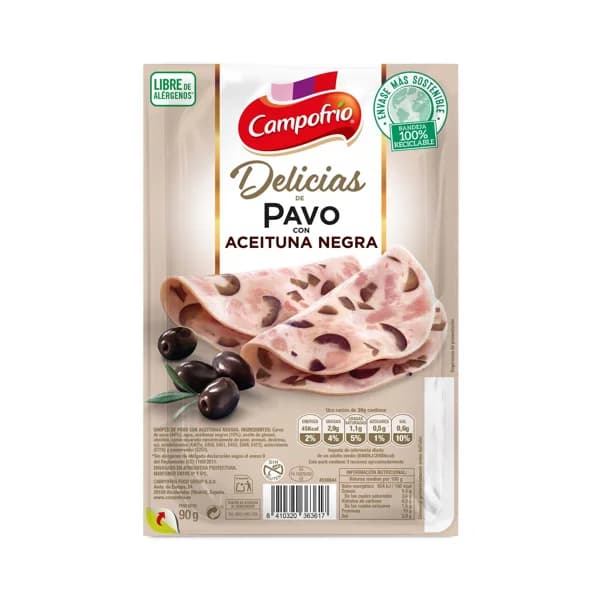 CAMPOFRÍO Lonchas delicias pavo con aceitunas negras CAMPOFRÍO 90 g. - 0.07 kg - Imagen del producto en Findit