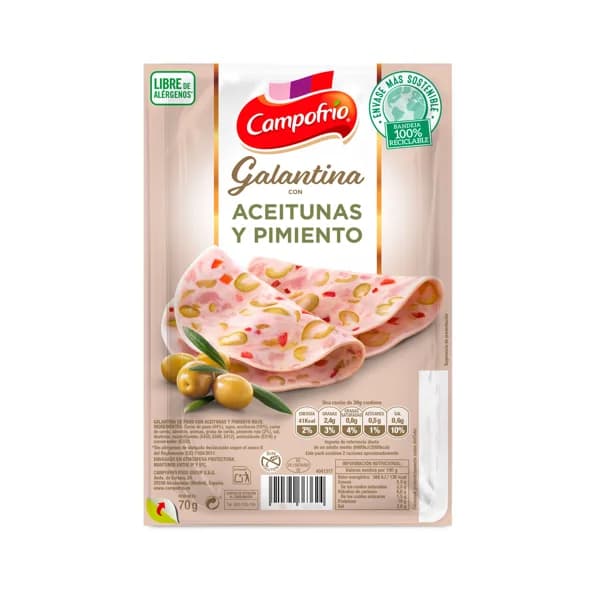 CAMPOFRÍO Lonchas galantina con aceitunas y pimienta CAMPOFRÍO 90 g. - 0.07 kg - Imagen del producto en Findit
