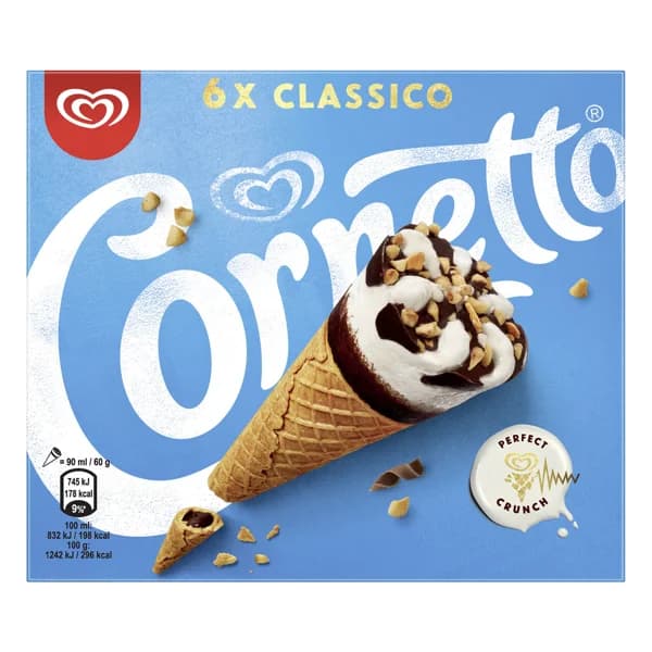 CORNETTO Conos de helado de leche, con trocitos de avellana 6 x 90 ml. - 0.54 l - Imagen del producto en Findit