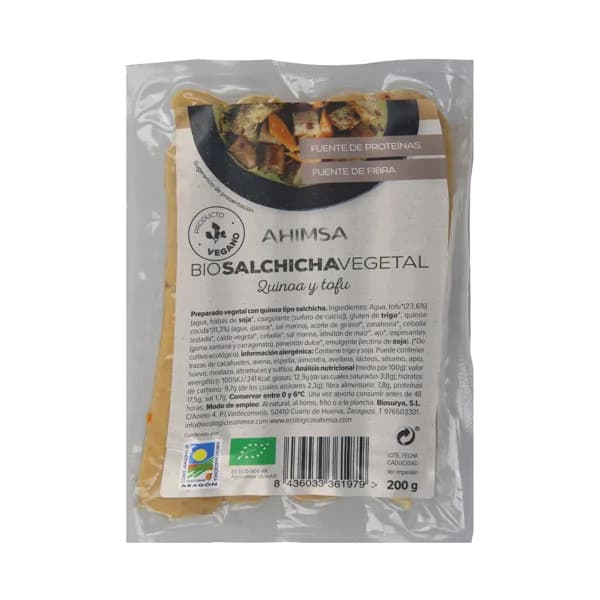 AHIMSA Salchichas vegetales quinoa y tofu ecológicas AHIMSA 200 g. - 0.2 kg - Imagen del producto en Findit