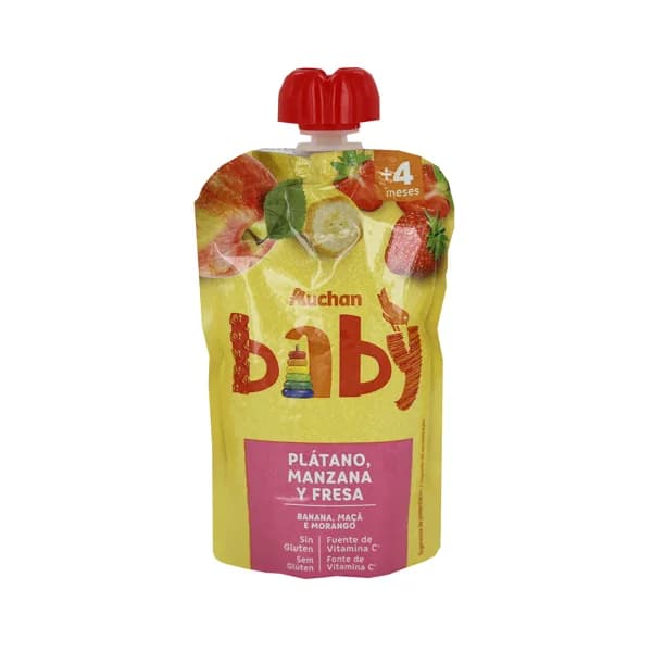 ALCAMPO BABY Bolsita de fruta (manzana, plátano y fresa), a partir de 4 meses ALCAMPO BABY 120 g. - 0.12 kg - Imagen del producto en Findit
