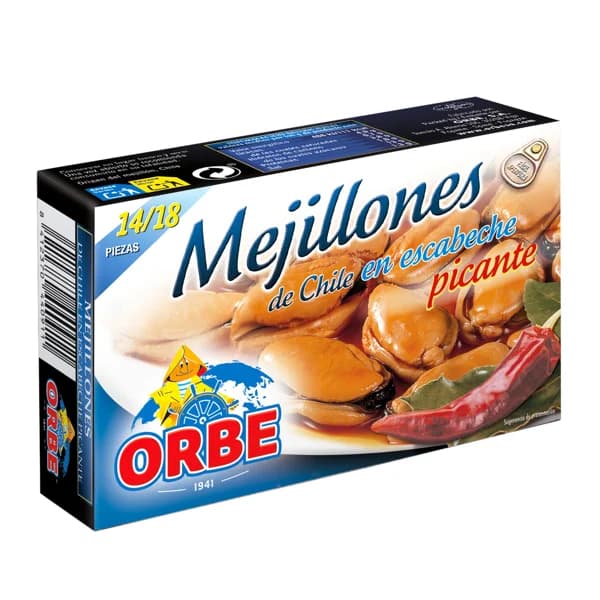 ORBE mejillones en escabeche picante 14/18 piezas 69 g. - 0.07 kg - Imagen del producto en Findit