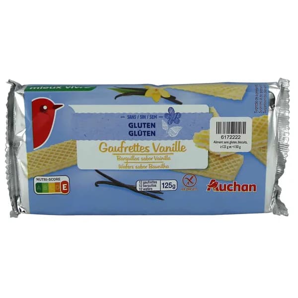 PRODUCTO ALCAMPO Galletas de barquillo con sabor a vainilla, elaboradas sin gluten 12 uds. - 0.13 kg - Imagen del producto en Findit