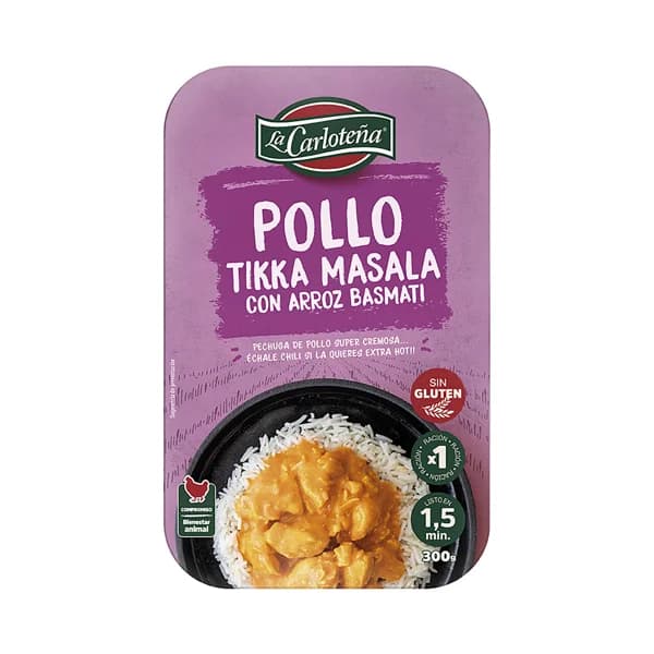 LA CARLOTEÑA Pollo tikka masala con arroz basmati, listo para calentar y comer 300 g. - 0.3 kg - Imagen del producto en Findit