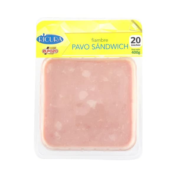 RICURA de El Pozo Fiambre de pechuga de pavo, especial para sándwich, cortado en lonchas 400 g. - 0.4 kg - Imagen del producto en Findit