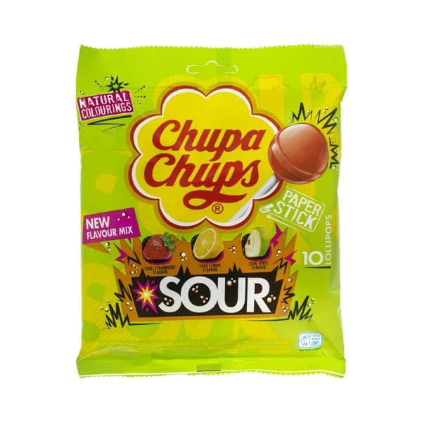 CHUPA CHUPS Caramelos con palo Sour CHUPA CHUPS 120 gr. - 0.12 kg - Imagen del producto en Findit