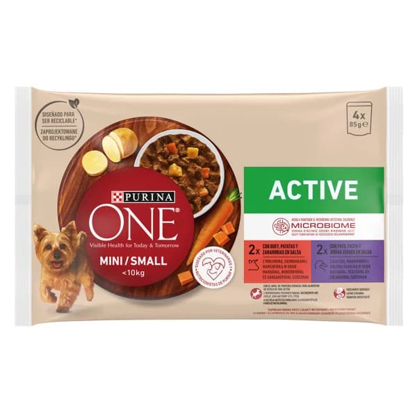 PURINA One mini  Alimentación para perros(menos de 10 kg)húmeda con sabor a buey en salsa 4x85 g. - 0.34 kg - Imagen del producto en Findit