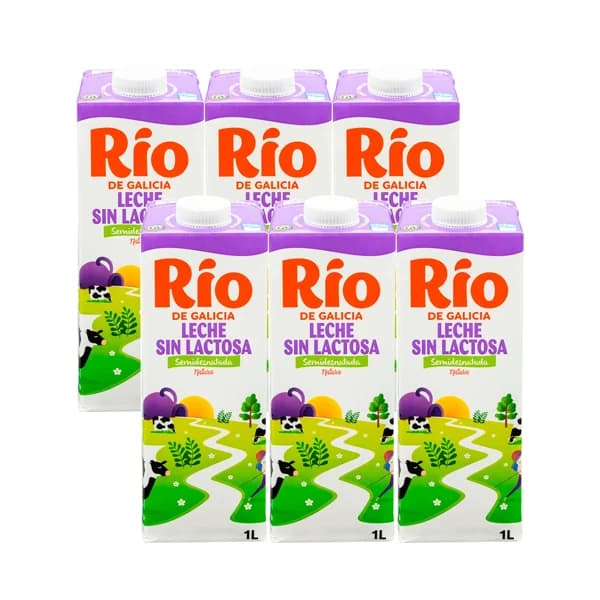 RÍO Leche de vaca semidesnatada y sin lactosa, de origen 100% gallego RIO Natural 6 x 1 l. - 6 l - Imagen del producto en Findit