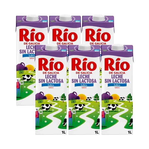 Leche de vaca entera y sin lactosa, de origen 100% gallego RIO Natural 6 x 1 l. - 6 l - Imagen del producto en Findit