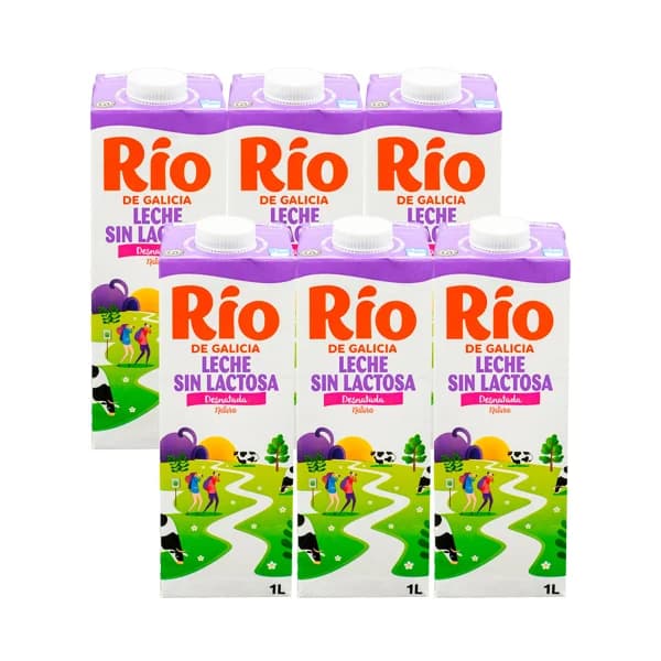 RÍO Leche de vaca desnatada y sin lactosa, de origen 100% gallego 6 x 1 l. - 6 l - Imagen del producto en Findit