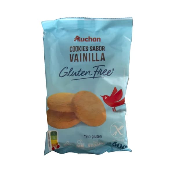 PRODUCTO ALCAMPO Cookies (galletas) con sabor a vainilla, elaboradas sin gluten ni lactosa 150 g. - 0.15 kg - Imagen del producto en Findit