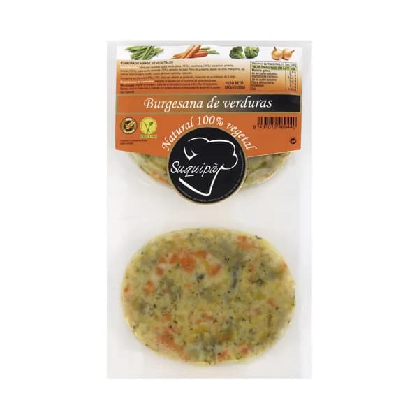 SUQUIPÁ Hamburguesa 100% vegetal, sin gluten y elaborada con verduras SUQUIPA 2 x 90 g. - 0.18 kg - Imagen del producto en Findit