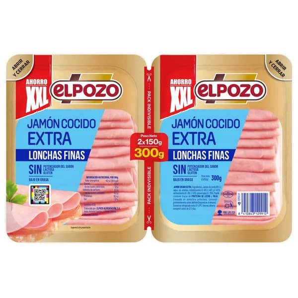 EL POZO Jamón cocido extra, cortado en lonchas finas 2 x 150 g. - 0.3 kg - Imagen del producto en Findit