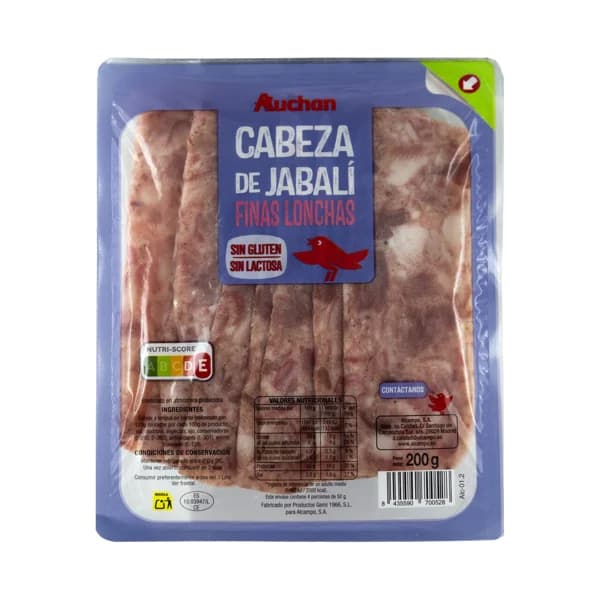 AUCHAN Cabeza de jabalí cortada en finas lonchas 200 g. Producto Alcampo - 0.2 kg - Imagen del producto en Findit