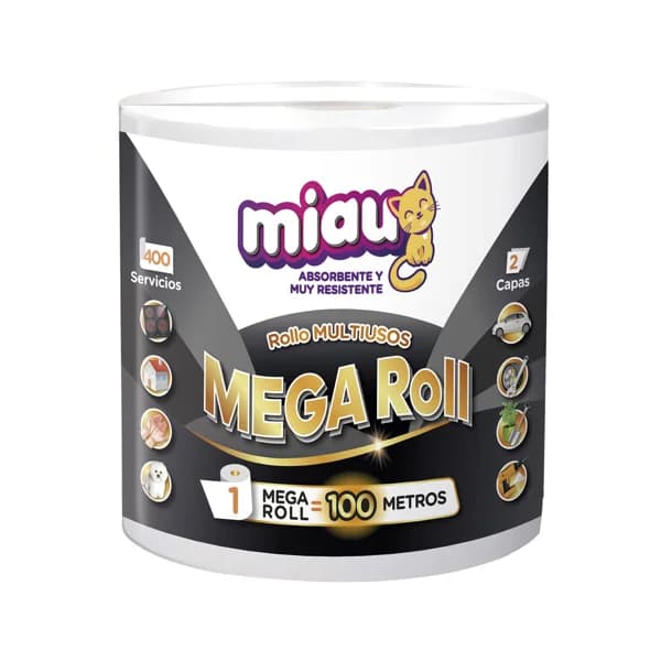 MIAU MEGA ROLL  Papel cocina multiusos 100 mt. 1 und - 1 ud - Imagen del producto en Findit