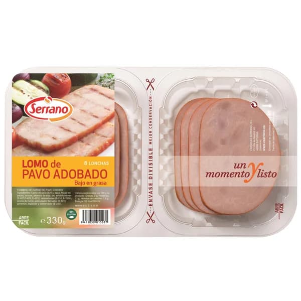 Lomo de pavo adobado y cortado en lonchas SERRANO 330 g. - 0.33 kg - Imagen del producto en Findit