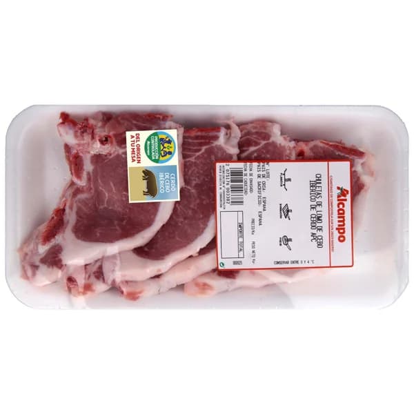 ALCAMPO CULTIVAMOS LO BUENO Chuletas de lomo de cebo ibérico de cerdo , especiales plancha, barbacoa o freir - 1 ud - Imagen del producto en Findit