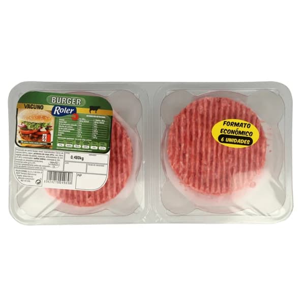 Bandeja de burger meat de vacuno ROLER 6 x 80 g. - 0.48 kg - Imagen del producto en Findit