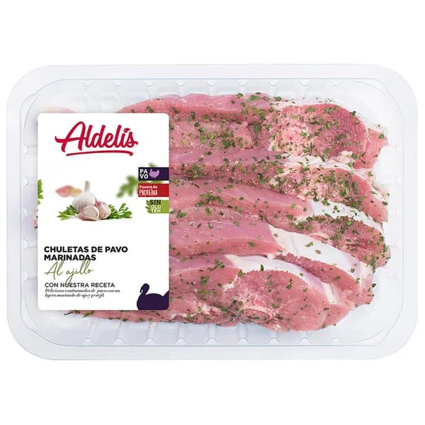 Bandeja de chuletas de pavo marianadas al ajillo ALDELÍS - 1 ud - Imagen del producto en Findit