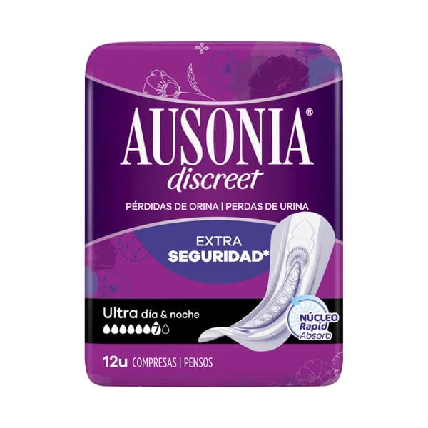 AUSONIA Compresas ultra día y noche, para pérdidas de orina severas AUSONIA Discreet 12 uds. - 1 ud - Imagen del producto en Findit
