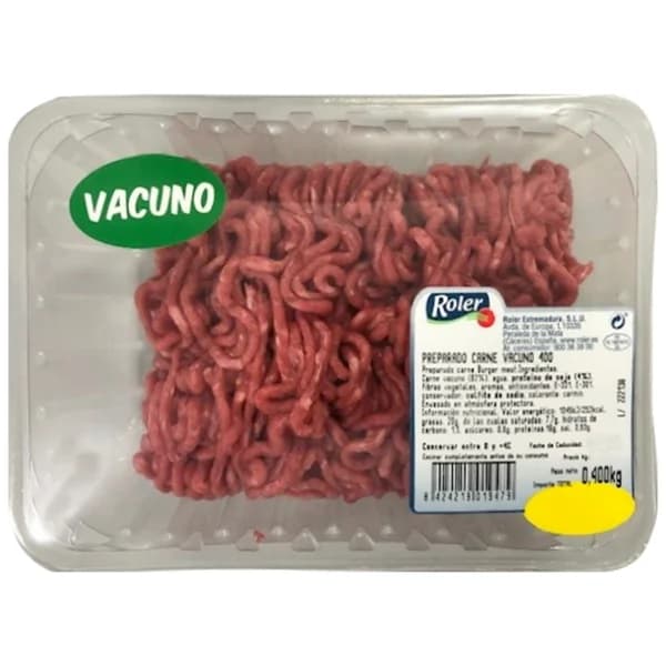 Bandeja con preparado de carne picada de vacuno (burger meat) ROLER 400 g. - 0.4 kg - Imagen del producto en Findit