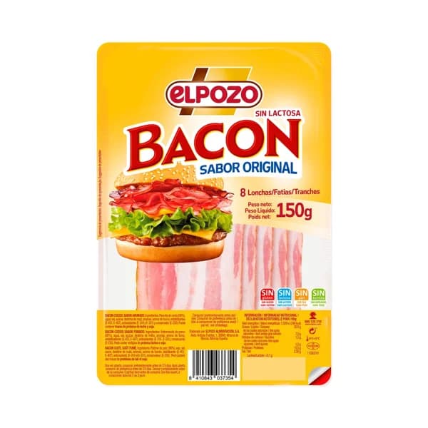 EL POZO Bacon cocido sabor ahumado, sin lactosa y sin gluten, cortado en finas lonchas 150 g. - 0.15 kg - Imagen del producto en Findit
