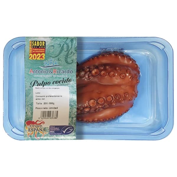 ANTONIO Y RICARDO Medio pulpo cocido y congelado procedente de pesca sostenible certificada (MSC) 200 - 300 g. - 0.2 kg - Imagen del producto en Findit