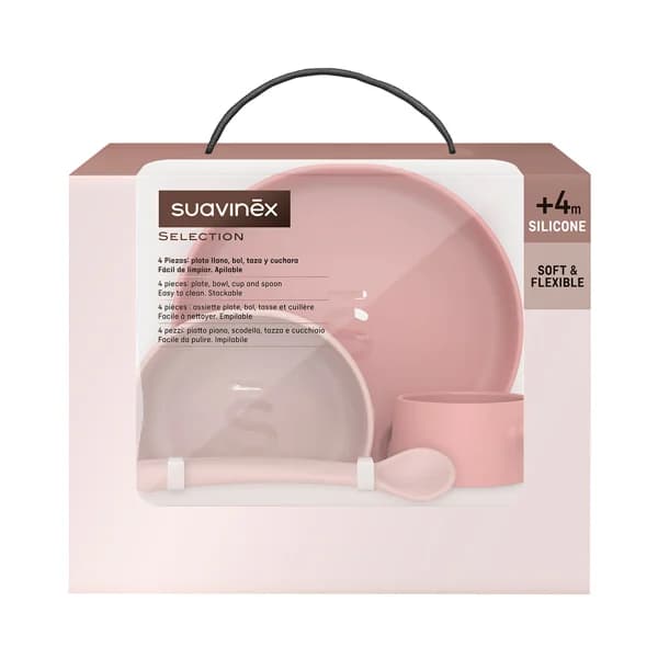SUAVINEX Selection Vajilla infantil rosa de silicona (suave y flexible) para bebés de + 4 meses. - 1 ud - Imagen del producto en Findit