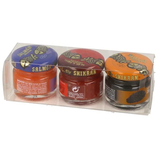 EUROCAVIAR Salmón y mujjol negro y rojo, SHIKRAN, 3x25 gramos. - 0.08 kg - Imagen del producto en Findit