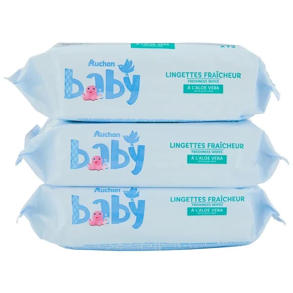 PRODUCTO ALCAMPO Baby Toallitas húmedas para bebé con aloe vera y acción refrescante 3 x 72 uds. - 1 ud - Imagen del producto en Findit