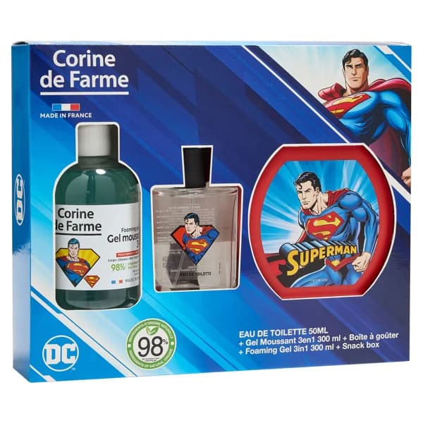 CORINE DE FARME Superman Estuche infantil con colonia (50 ml), gel 3 en 1 (300 ml) y fiambrera. - 1 ud - Imagen del producto en Findit