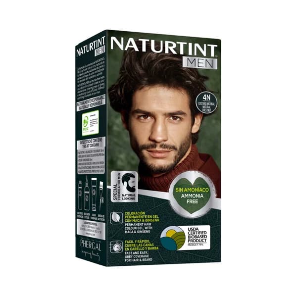 Coloración permanente en gel para barba y cabello, tono 4N castaño natural NATURTINT Men. - 1 ud - Imagen del producto en Findit