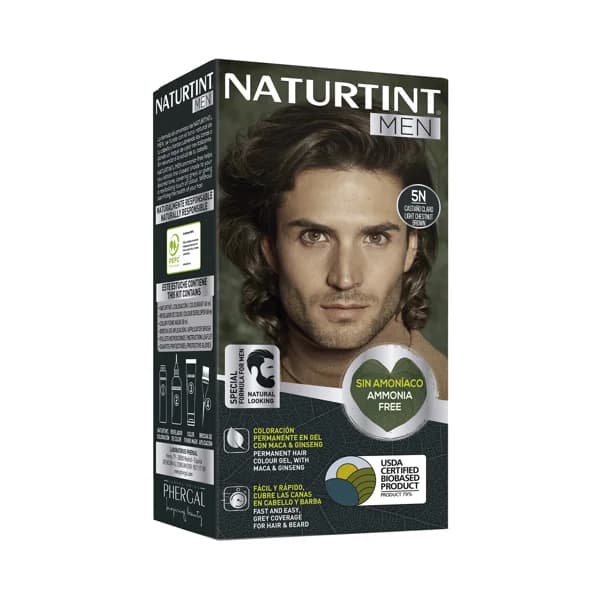 Coloración permanente en gel para barba y cabello, tono 5N castaño claro NATURTINT Men. - 1 ud - Imagen del producto en Findit